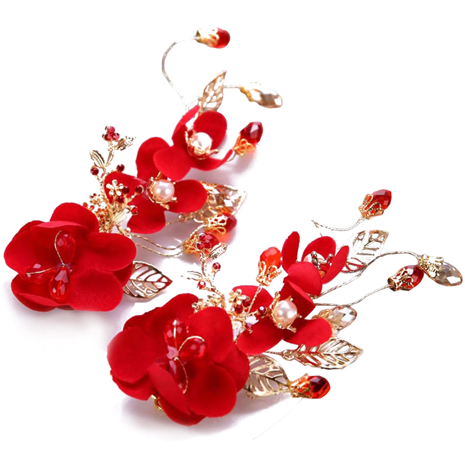 Vintage Seidenblume Haarnadel für Mädchen Rote Blume Perle Haarspange Neujahr Glücksschmuck Haarschmuck Geschenk für kleine Mädchen – Detail 8