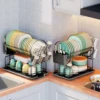 2 tier dish drying rack drain board set tableware drainer Kitchen countertop storage rack cup holder Knife and fork holder 2
