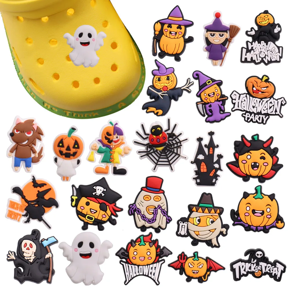 

1pcs PVC Halloween Pumpkin Shoes Accessories Children Sandals Garden Buckle Decorations Fit Croc Jibz Charm Backpack