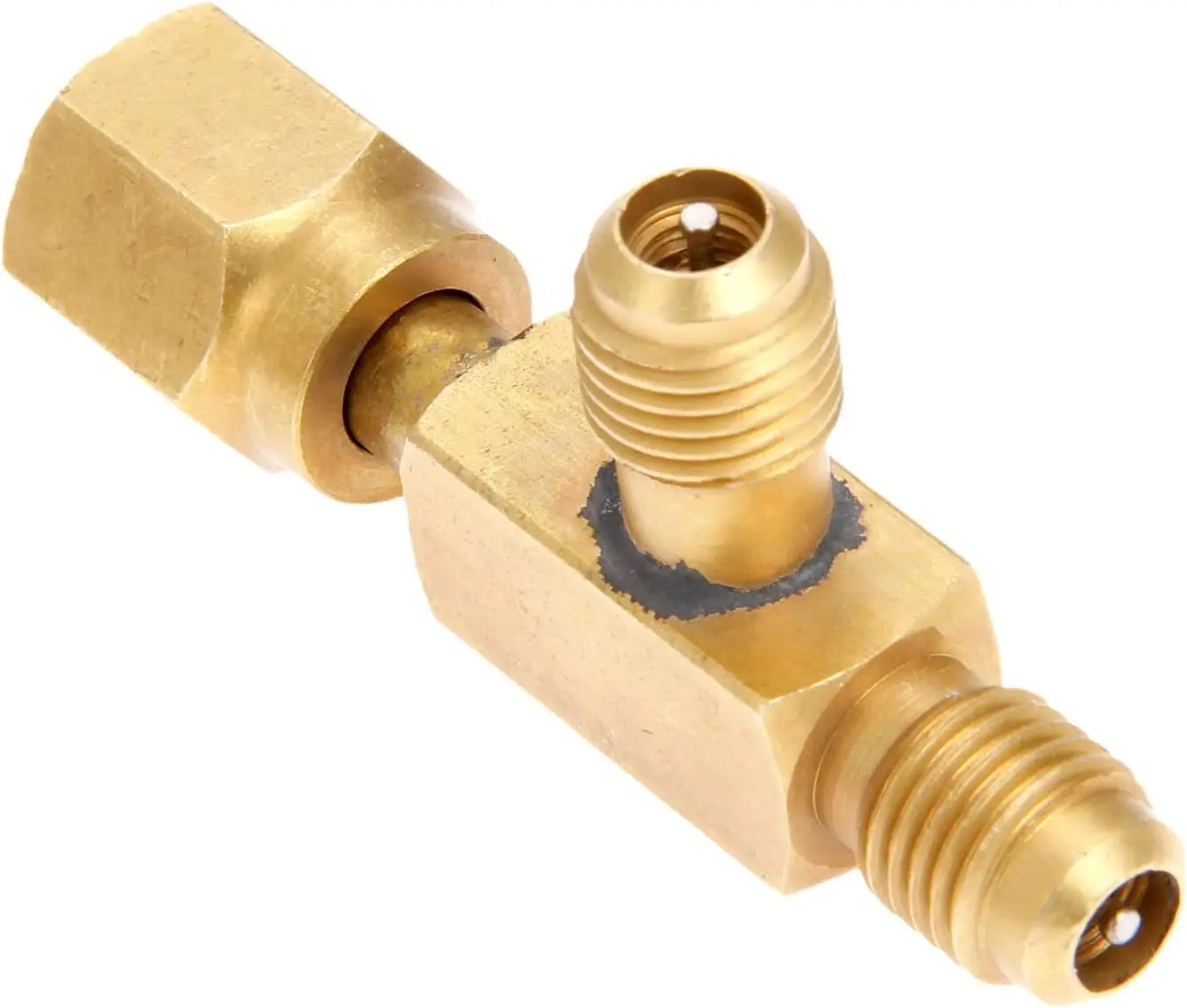 2Pcs Quick Coupler Access Tee 1/4\'\' Valves Core Tee Adapter with Swivel Connector Fits for Gauge Deep Vacuum Pump Manifold
