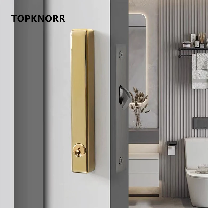 New Indoor Sliding Door Lock Silent Bedroom Door Lock Modern Solid Wood Hook Bathroom Golden Sliding