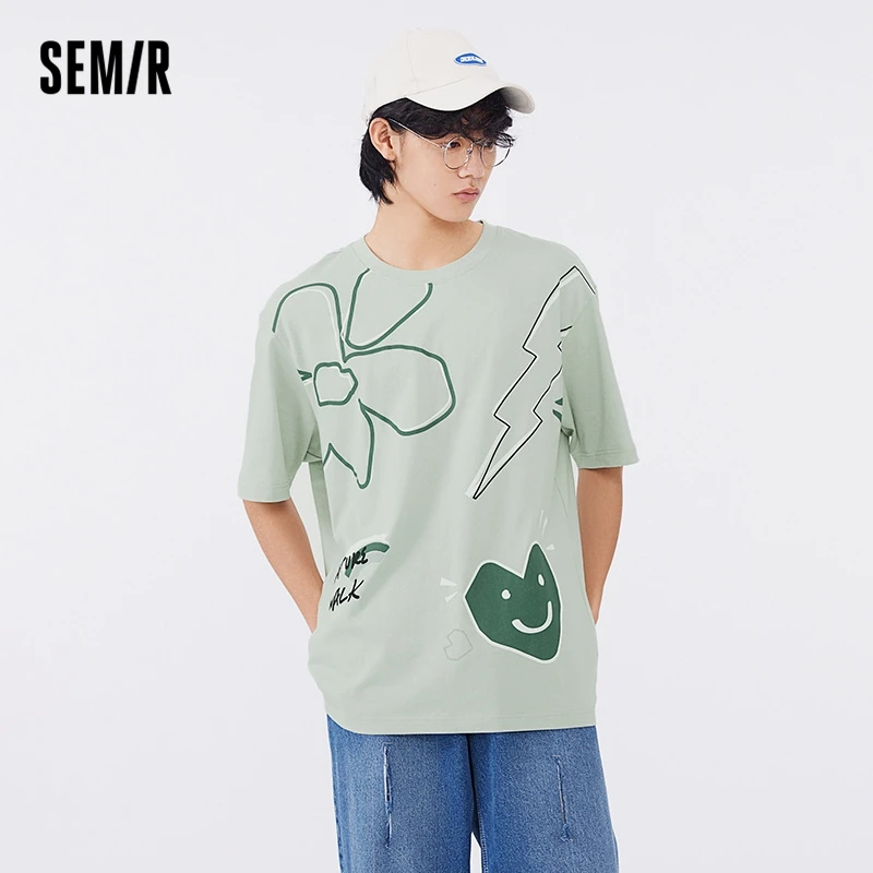 

SEMIR Short Sleeve T-Shirt Men 2022 Summer New Trend Fun Pattern Printing Loose Knitted Summer Trend Ins