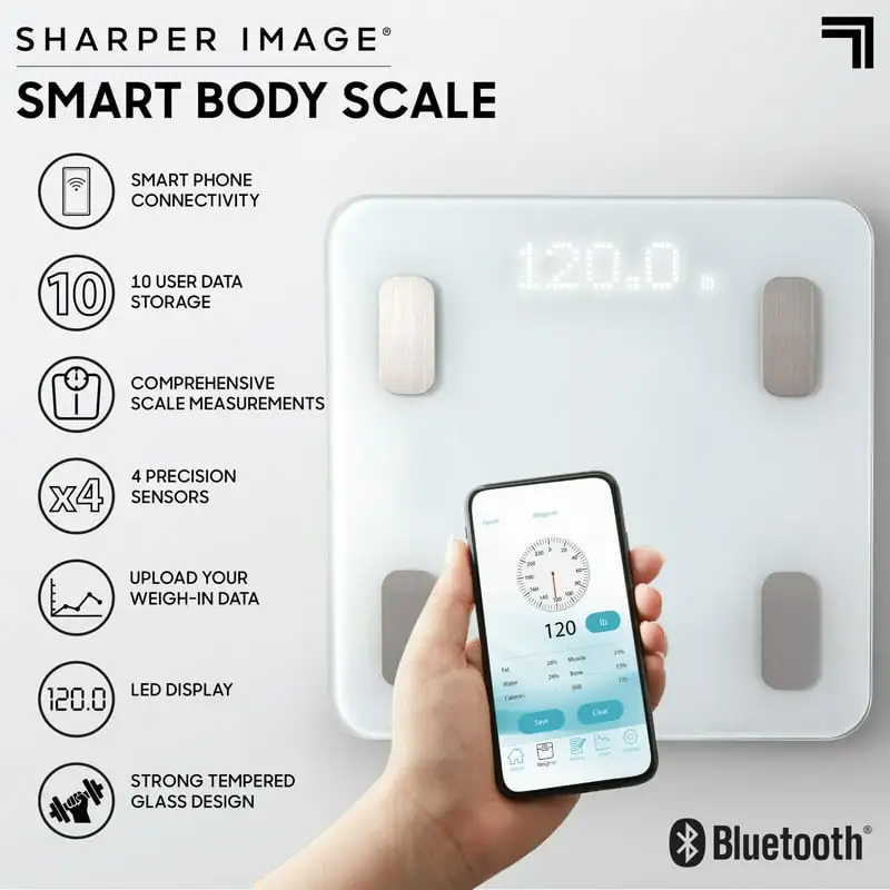 

® Digital Bathroom Scale, Tracks Weight, Body Fat & BMI, Bluetooth/Android & iOS App Compatible