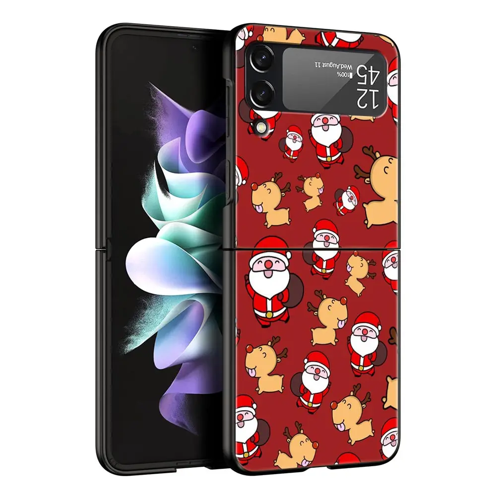 Luxury Black Hard Shell Folding Phone Case - Christmas Santa Claus Design