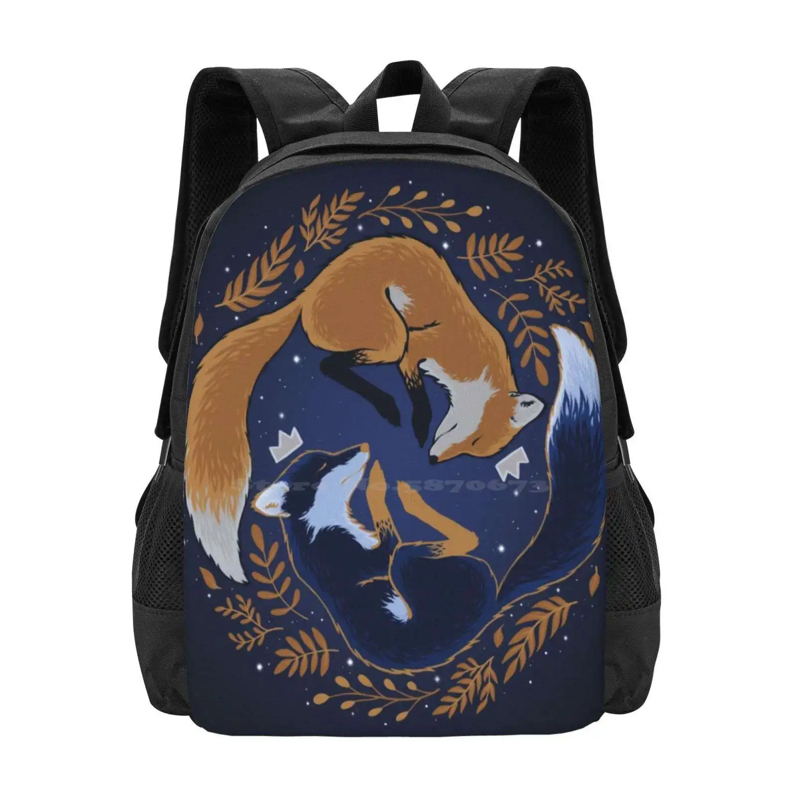 NightFoxesPatternDesignBagStudentSBackpackFoxNightForestLeaf