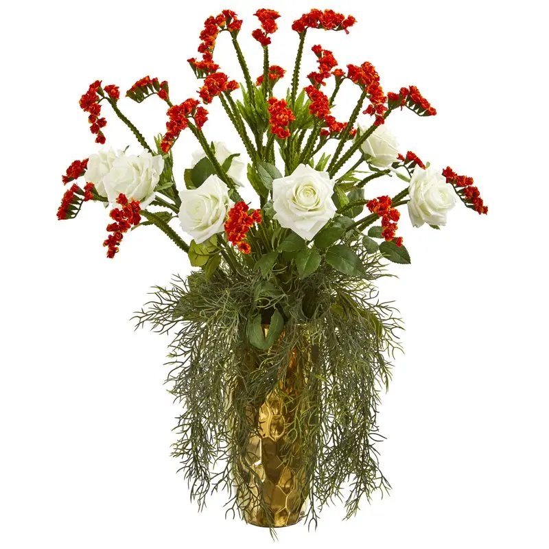 

Rose Artificial Arrangement in Designer Gold Vase