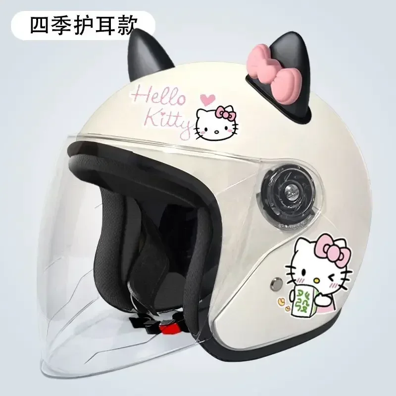 サンリオ-ハローキティ-女性用電気自動車用ヘルメット,耳付きの