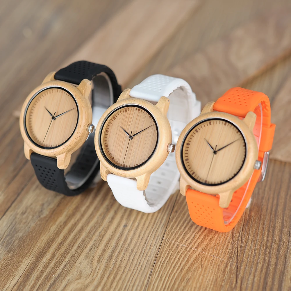 BOBO BIRD Men's Wooden Watch Silicone Strap Quartz Watches  Sport Watch for Summer Can Customized Gifts For Men 2