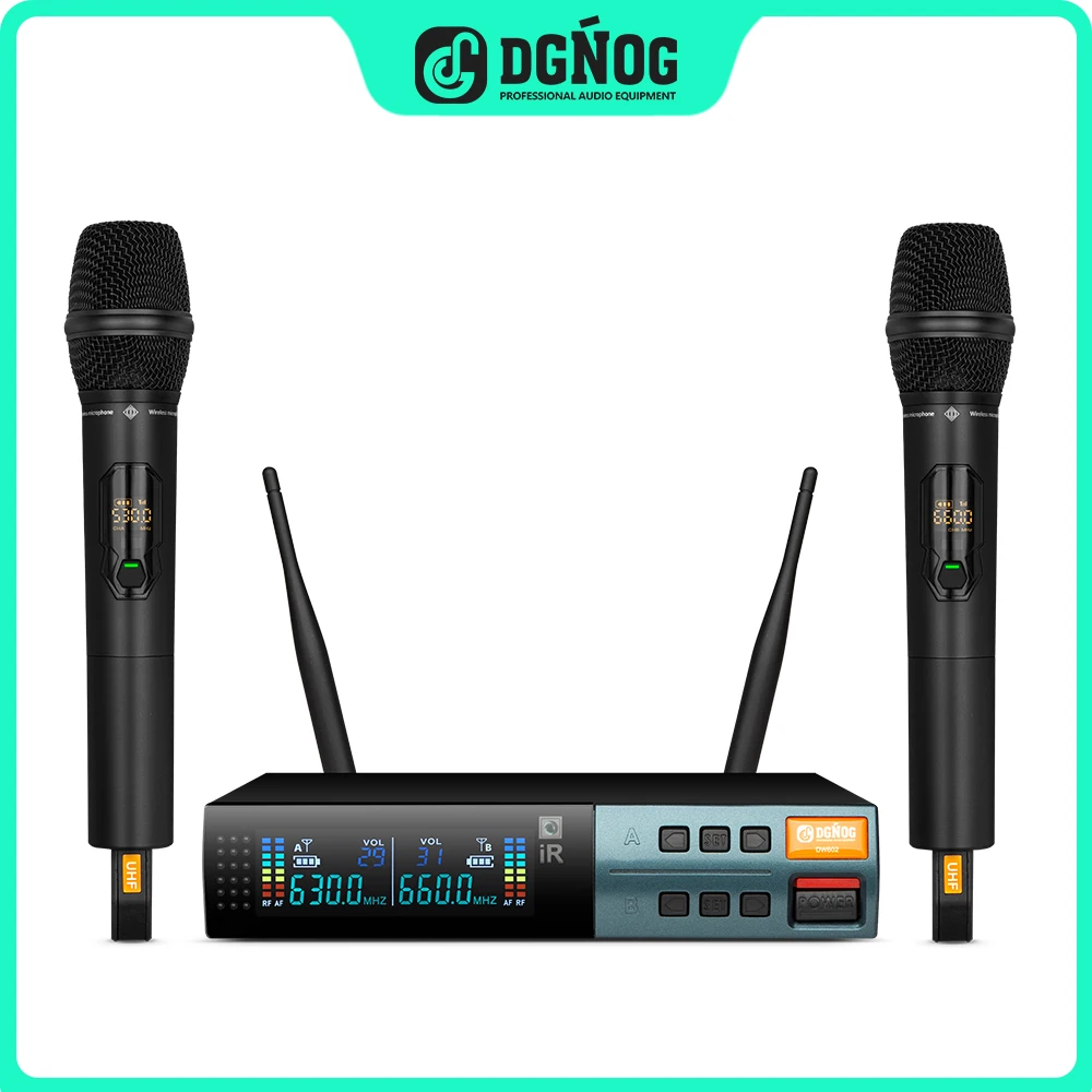 전문가용 UHF 듀얼 무선 마이크 시스템, 주파수 조절 가능, 솔리드 메탈 구조, 노래, 노래방에 적합, 100m