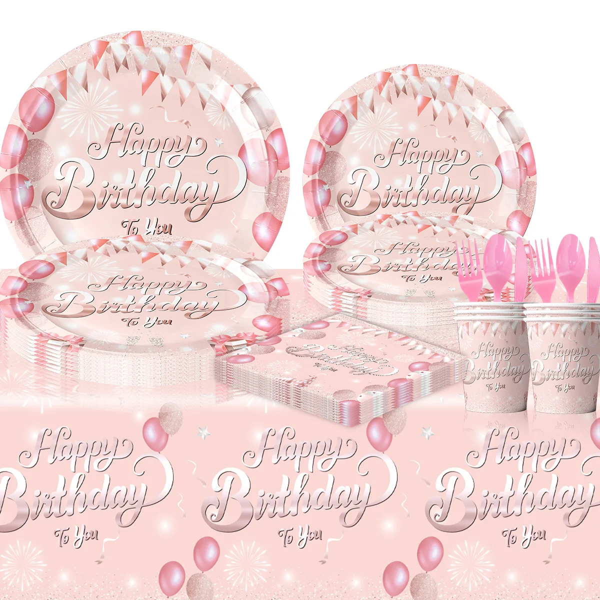 

New pink diamond Theme Party supplies Birthday decoration Disposable party cutlery set