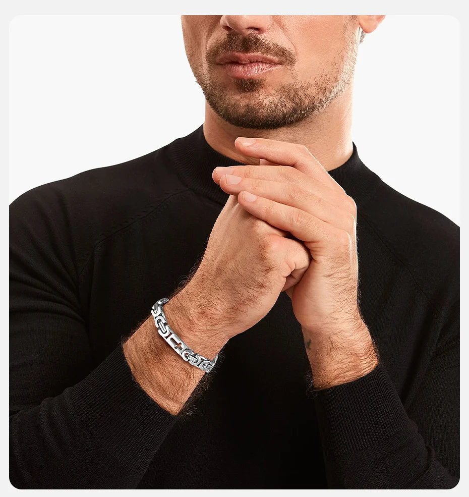 Vnox Herren-Armbänder mit ausgehöhltem Kreuz und schwerer Gliederkette, Byzantinisches Karabinerverschluss-Armband aus Edelstahl und Metall, religiöser Schmuck – Detail 2