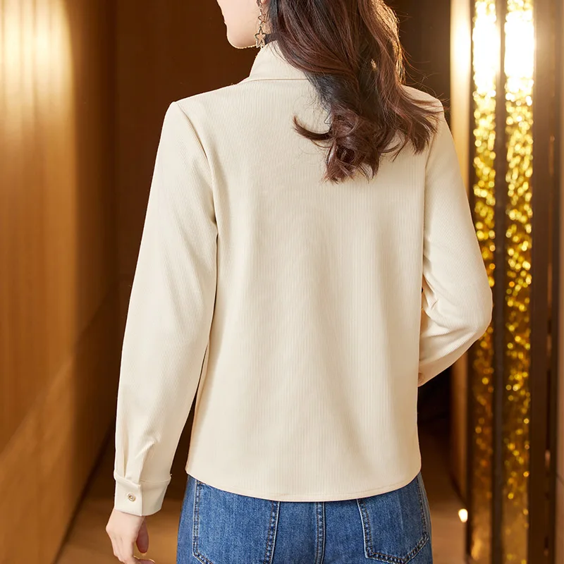 Early Spring Women Thick Shirts Fashion All-match Solid Daily Casual Commuting Loose Blouse Women Clothing Soft Elegant Tops