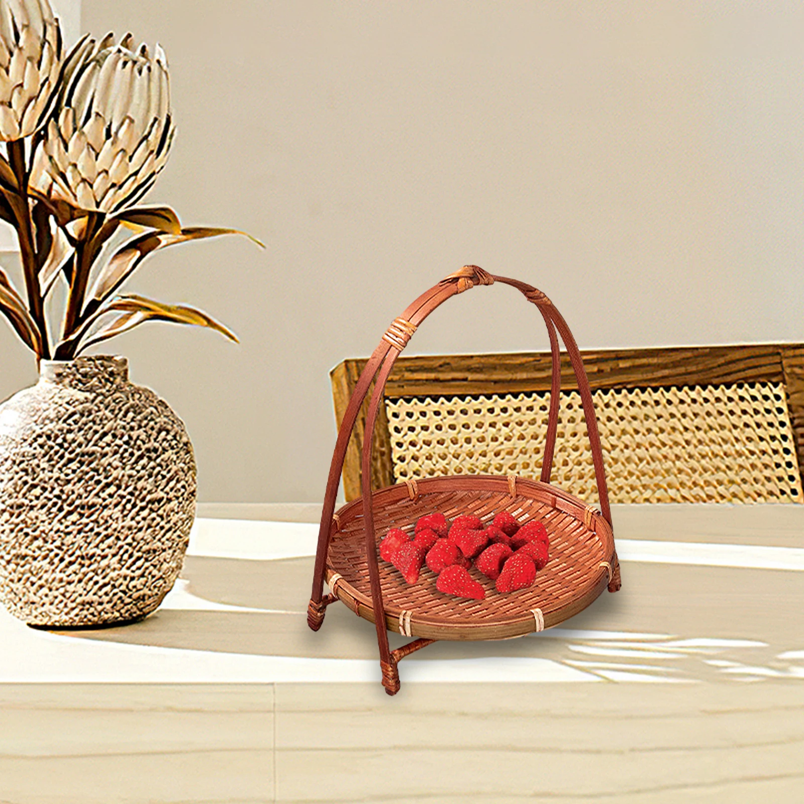 Bamboo Hand -Woven Fruit Plate Multi -Layer Refreshment Disk Display Shelf Bamboo Strip Basket Hotel Pastry Basket Fruit Plate 4