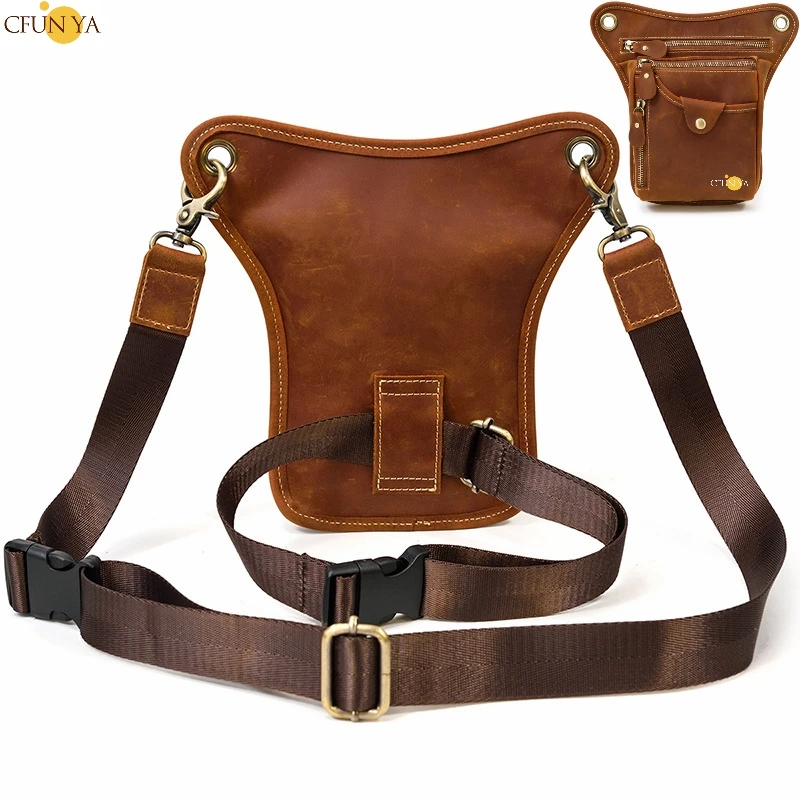 

CFUN YA Luxury Genuine Leather Men Waist Bag Outdoor Cross Bag Climbing Men's Fanny Pack Tactical Leg Bag Pack riñonera hombre