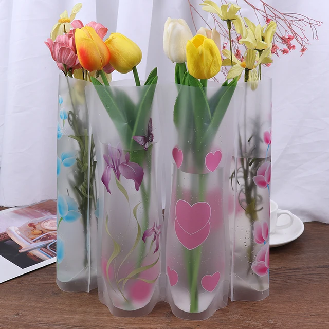 27 X 12cm Home Freshness PVC Plastic Foldable Transparent Vase Flowers