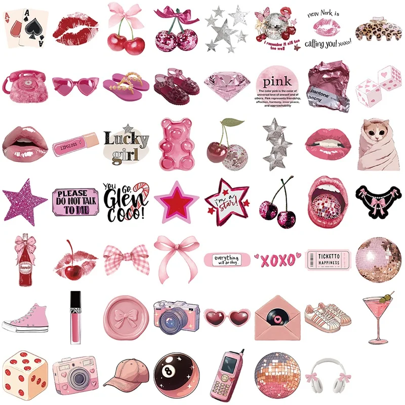 10/30/50PCS 핑크 다운 타운 소녀 스티커 PVC 스티커 미적 DIY 장식 스크랩북 어린이를위한 핸드 회계 용품