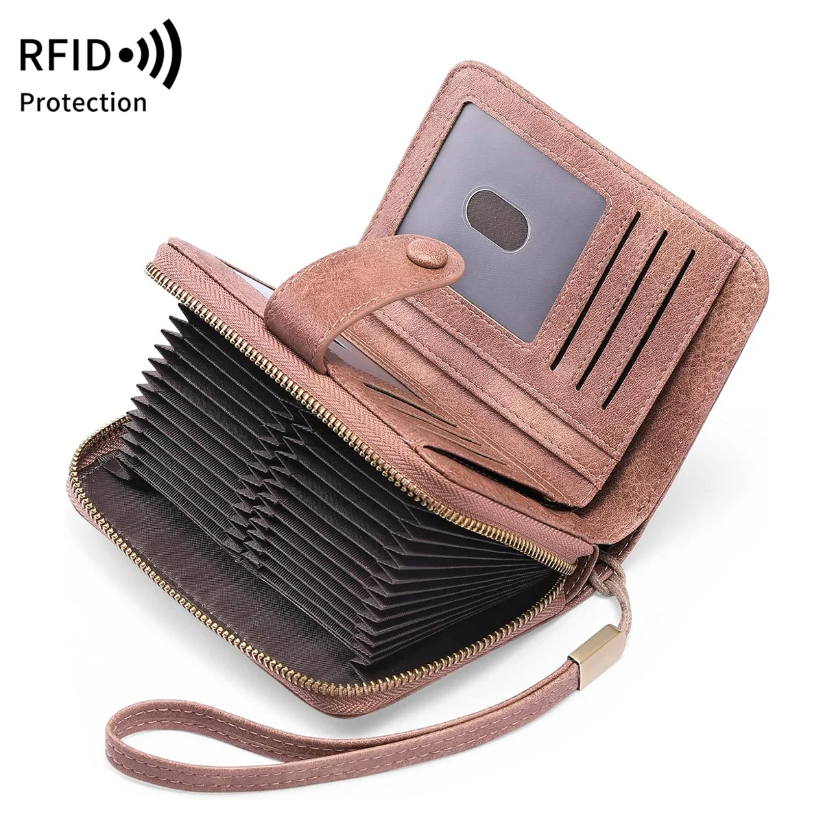 MIYIN Retro Große Kapazität RFID Geschirmte Damen Kurze Brieftasche Multi Card Slot Orgel Kreditkarte Tasche Multifunktionale Null Brieftasche – Detail 16