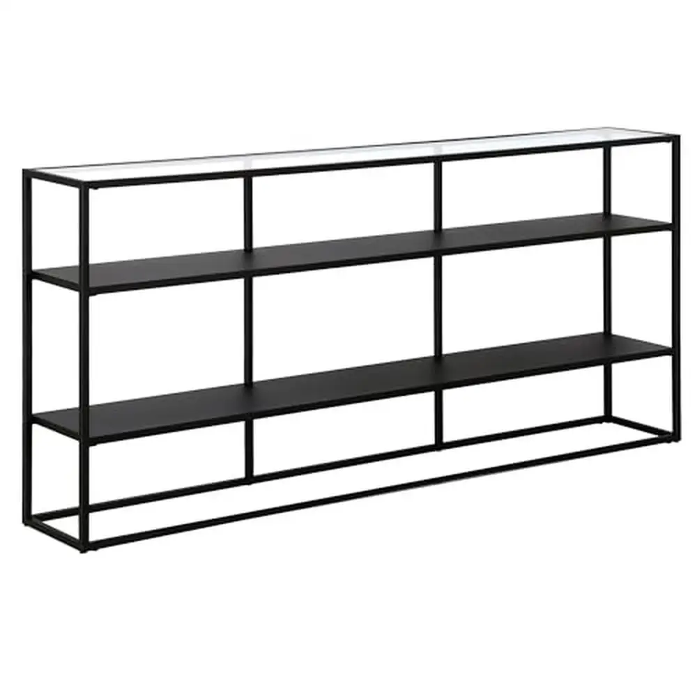 

Rectangular Modern Console Table 64" Black Glass Metal Frame 30"H