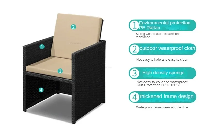Modern Open-air Garden Furniture Sets Patio Rattan Furniture Set Waterproof and Sun-proof Armchair Leisure Outdoor Table Chairs