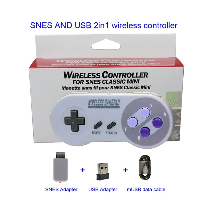 SNES/Super Nintendo Ŭ���� �̴� �ܼ� �� 2.4G ���� ���� �е� ��Ʈ�ѷ� USB ���űⰡ�ִ� ��Ʈ�� ���� ���̽�ƽ