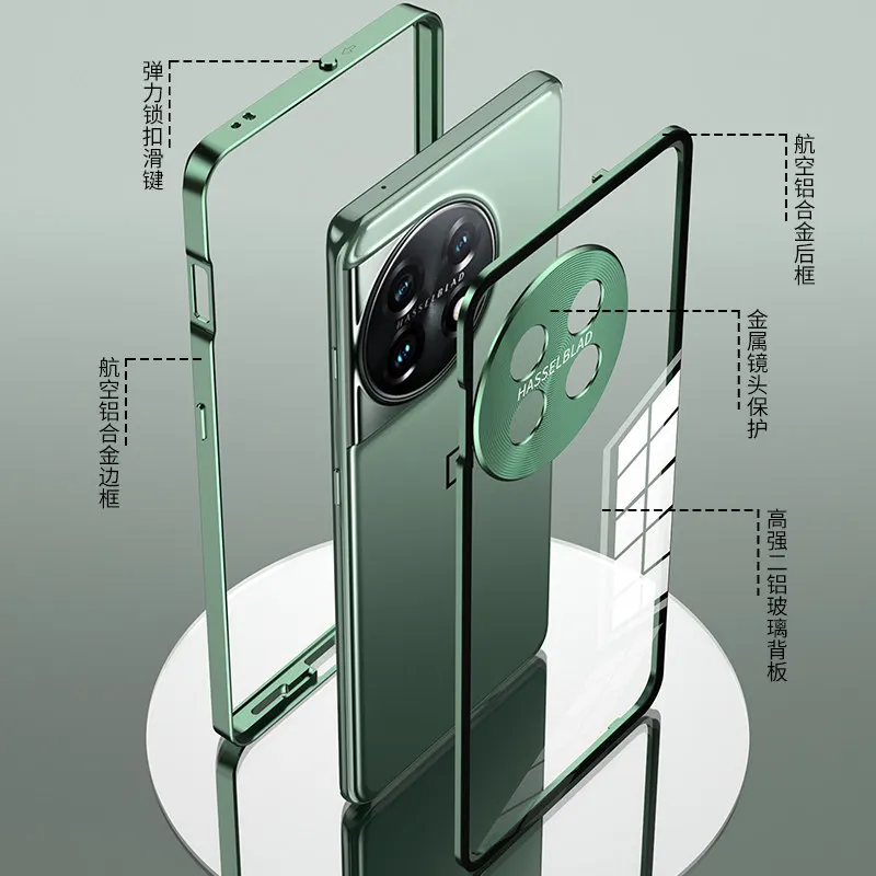 Case For Oneplus 11R Oneplus11R 5G CPH2487 Metal Bumper with Clear Tempered Glass Back Cover Hard Case for Oneplus 11R CPH2487