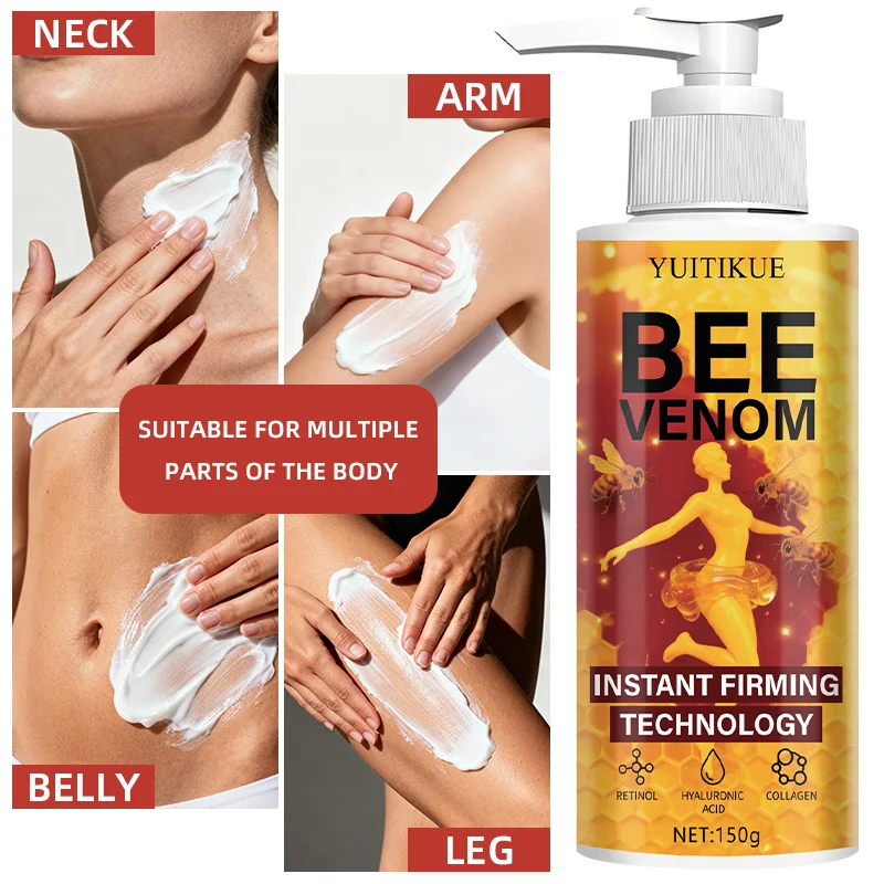 Bee venom firming cream, rich in retinol, hyaluronic acid, and collagen, provides instant hydration and firming.