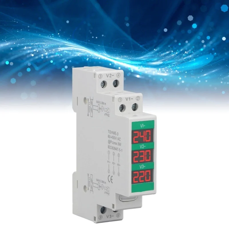 3상 AC 전압계 딘 레일 마운트 LCD 디지털 디스플레이 전압계 전력계 60-450V