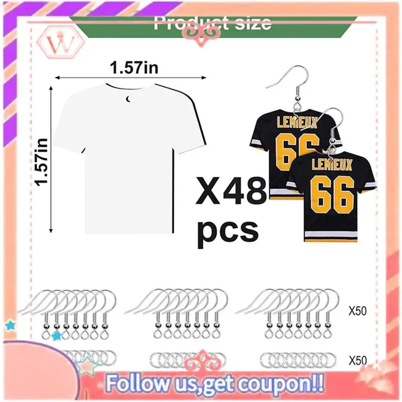 48Pcs Sublimation Earrings Blank Jewelry Earrings Wooden MDF Sublimation Football Shirt DIY Blank