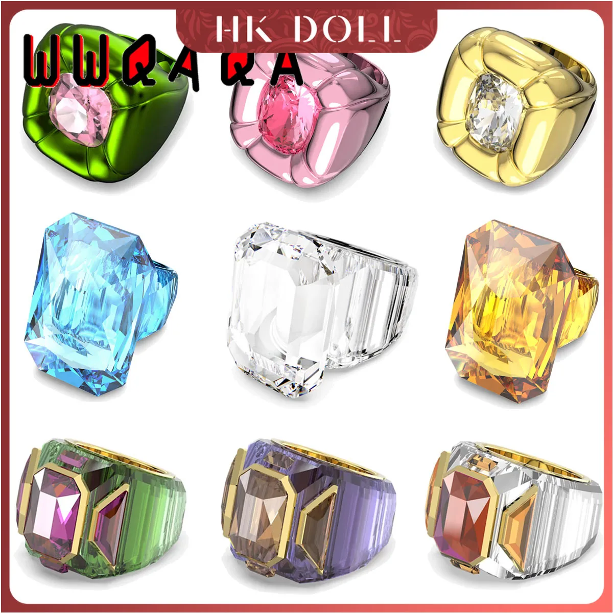 

2024 brand-new colorful gem ring for ladies, an elegant and fashionable accessory, resplendent crystal dinner party gift.