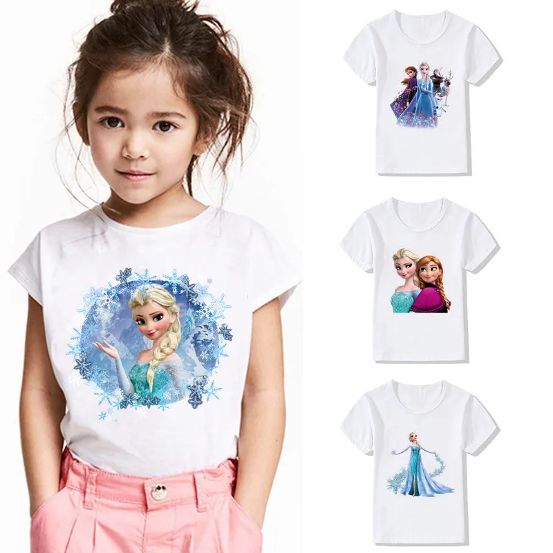 Frozen Elsa Anna Princess Print Disney Kids T-shirts Baby Boys/Girls Short Sleeve T shirt Summer Cute Children Tops,HKP5493 kids girls t shirt summer baby boys sonic the hedgehog tops toddler tees clothes children clothing t shirts short sleeve summer