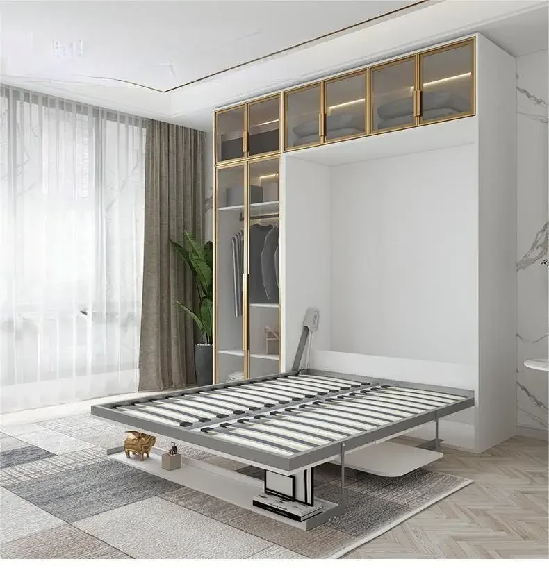 Space Saving Invisible Hidden Murphy Wall Bed With Bookshelf Desk Multi-Functional Smart Furniture