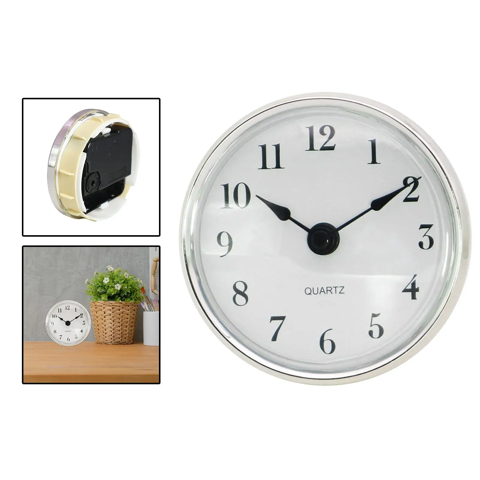 White Clock Insert 80mm/3.15inch Round Repairing Arabic Silver Bezel DIY