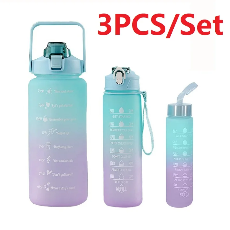 1SET/3PCS Sports Water Bottle With Straw Men Women Fitness Water Bottles  Outdoor Cold Water Bottlesc With Time Marker Drinkware - AliExpress