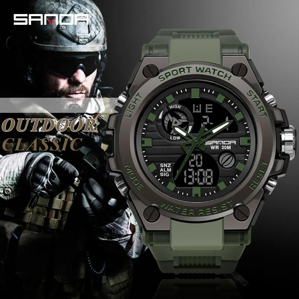 

SANDA Sports Men's Watches Luxury Military Quartz Electronic Watches Shockproof Waterproof Digital Wristwatch Relogio Masculino
