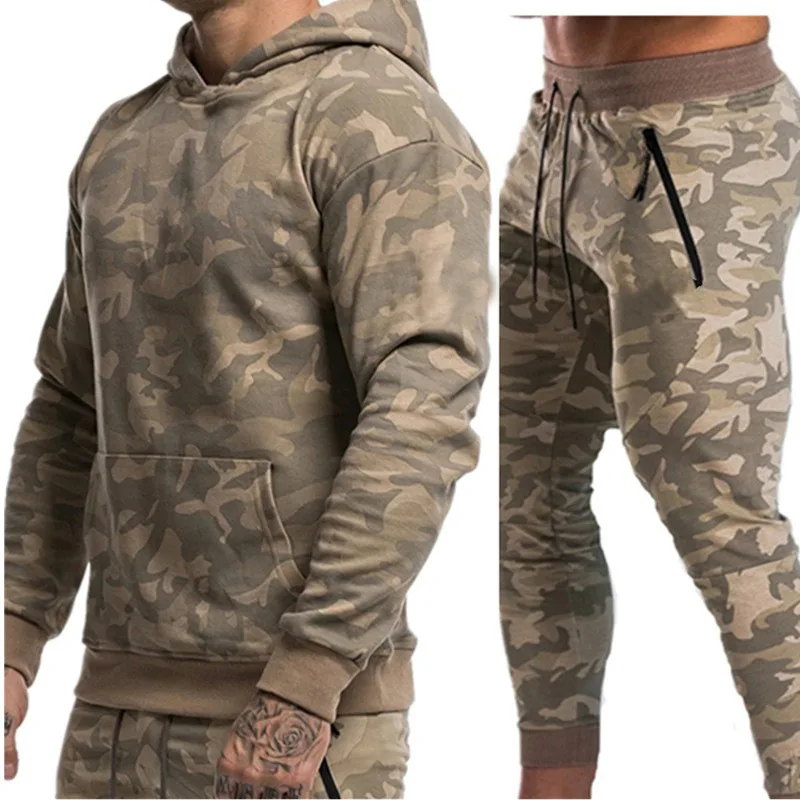 

New Season Muscle Men's Sports Training Suit Fitness Outdoor Sports Running Training Camouflage Two-piece Set