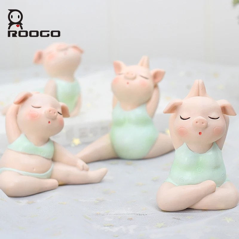 Фигурка Roogo, аксессуары для украшения дома, миниатюрные фигурки свиньи для йоги, милый Декор для дома, украшения из смолы для украшения дома