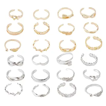 12pcs Toe Ladies Adjustable Toe Rings Summer Fashion Foot Beach Open Barefoot Finger Rings Cute Heart Feather Jewelry