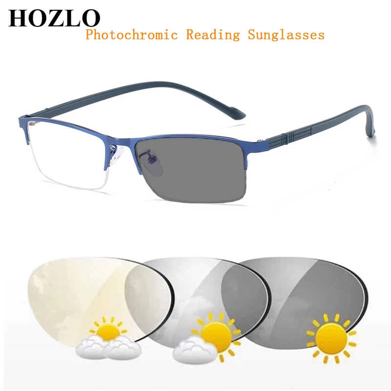 

Men Photochromic Reading Glasses Magnifier Male Semi Rim Metal Frame Presbyopia Sunglasses Driving Travel Spectacles 0,+1.0~+4.0