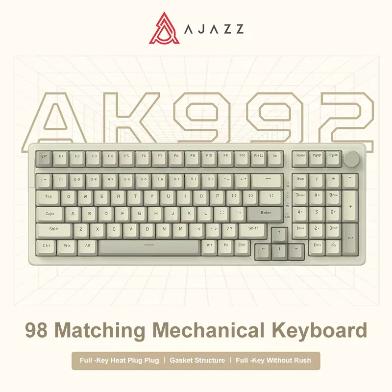 AK992 레트로 유선 기계식 키보드 100% 98키 풀 레이아웃 핫스왑 USB 게이밍 키보드 멀티미디어 키 노브, 블루 백라이트