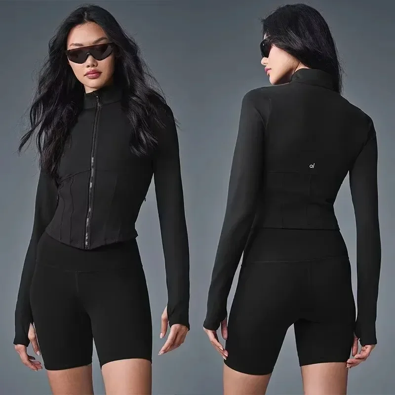 Al Yoga jacket women high-intensity training tight fitting sports jacket full zipper sports quick drying stand up collar jacket 2