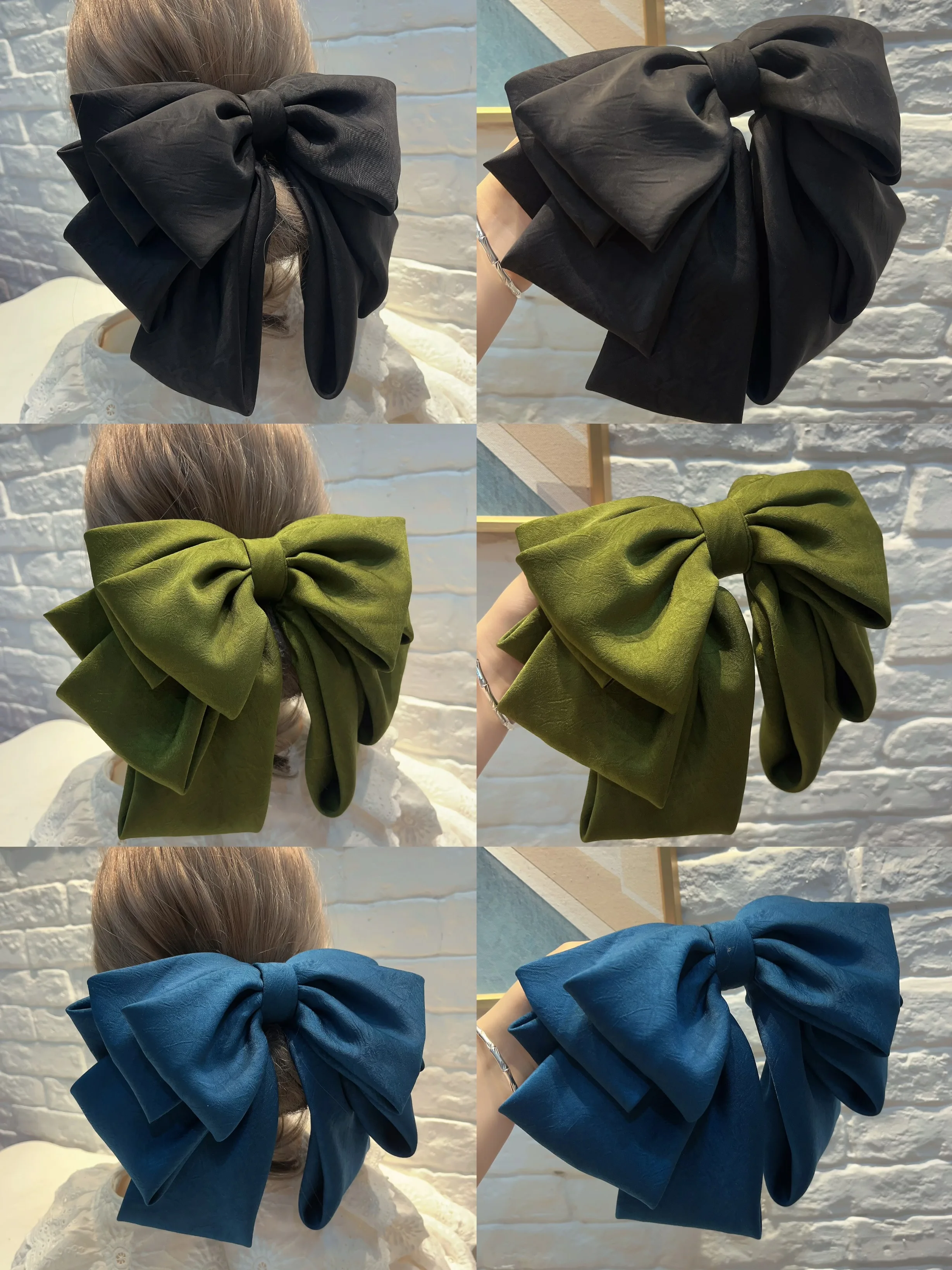 Modische einfarbige Stereo-Haarspange mit Schleife für weibliche Mädchen, Rosendruck, fünf Schichten, übergroße Haarspange, Schleife, Haar-Accessoires – Detail 13