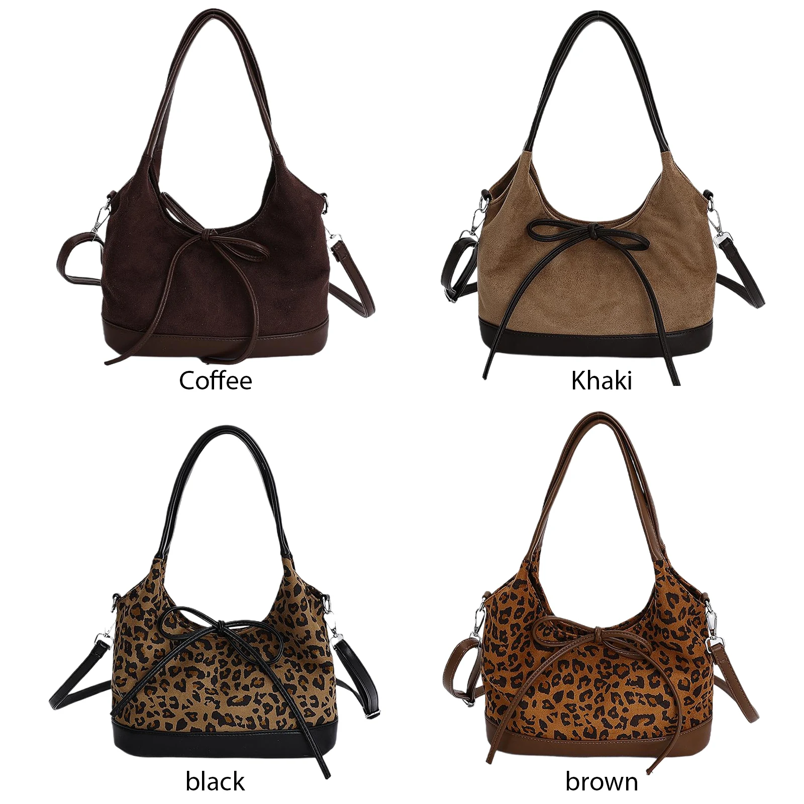 Women Faux Suede Underarm Shoulder Bags Adjustable Strap Bow Shoulder Bag Simple Korean Style Handbag for School Work Daily Use