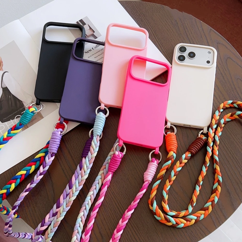 Crossbody Lanyard Strap Soft Silicone Shockproof Phone Case with Bumper Cover