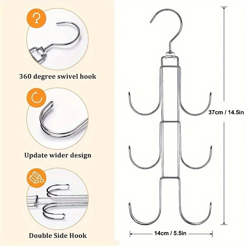 Storage Hanger Hook Storage Hanger 1pc 360 Degree Rotatable Metal Purse Hanger Organizer for Closet-Keep Purses Visible and in Good Condition