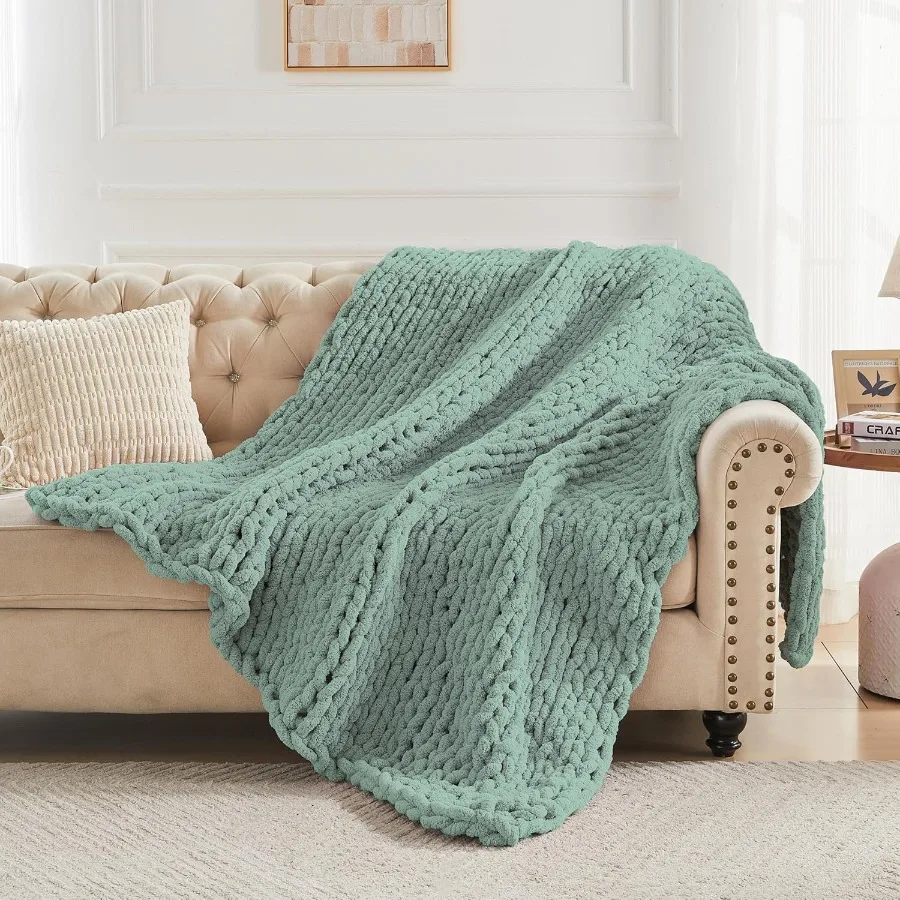 Chunky Knit Throw Blanket 60 X 80 Twin Size 100 Hand Made Large Chenille Loop Yarn Soft Fluffy Throws for Couch Sofa Bed Big Cr