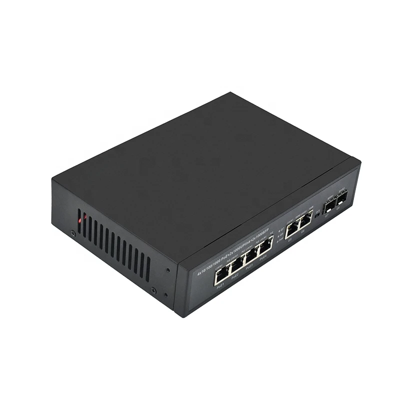 48V Gigabit Ethernet Switch 10/100/1000M 4 PoE+2Port Uplink+2 SFP Ethernet PoE Switch for IP Camera