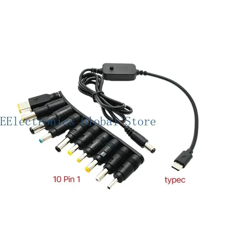 462B PD toDC 전원 어댑터 케이블 USB C 수-수 코드 5V, 9V, 12V, 15V, 20V 조정 가능한 출력 전압(10개 어댑터 포함)