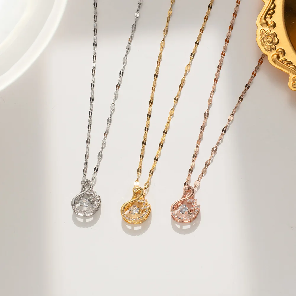 

Light luxury zircon swan stainless steel necklace for women