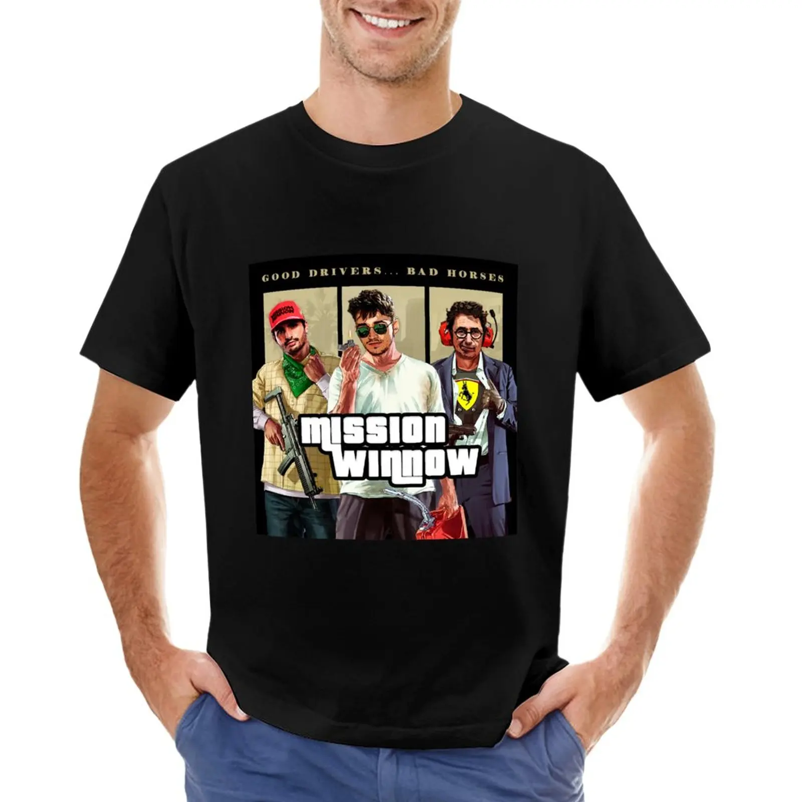 

Sainz, Leclerc and Binotto T-Shirt funny t shirt custom t shirts Men's t-shirt