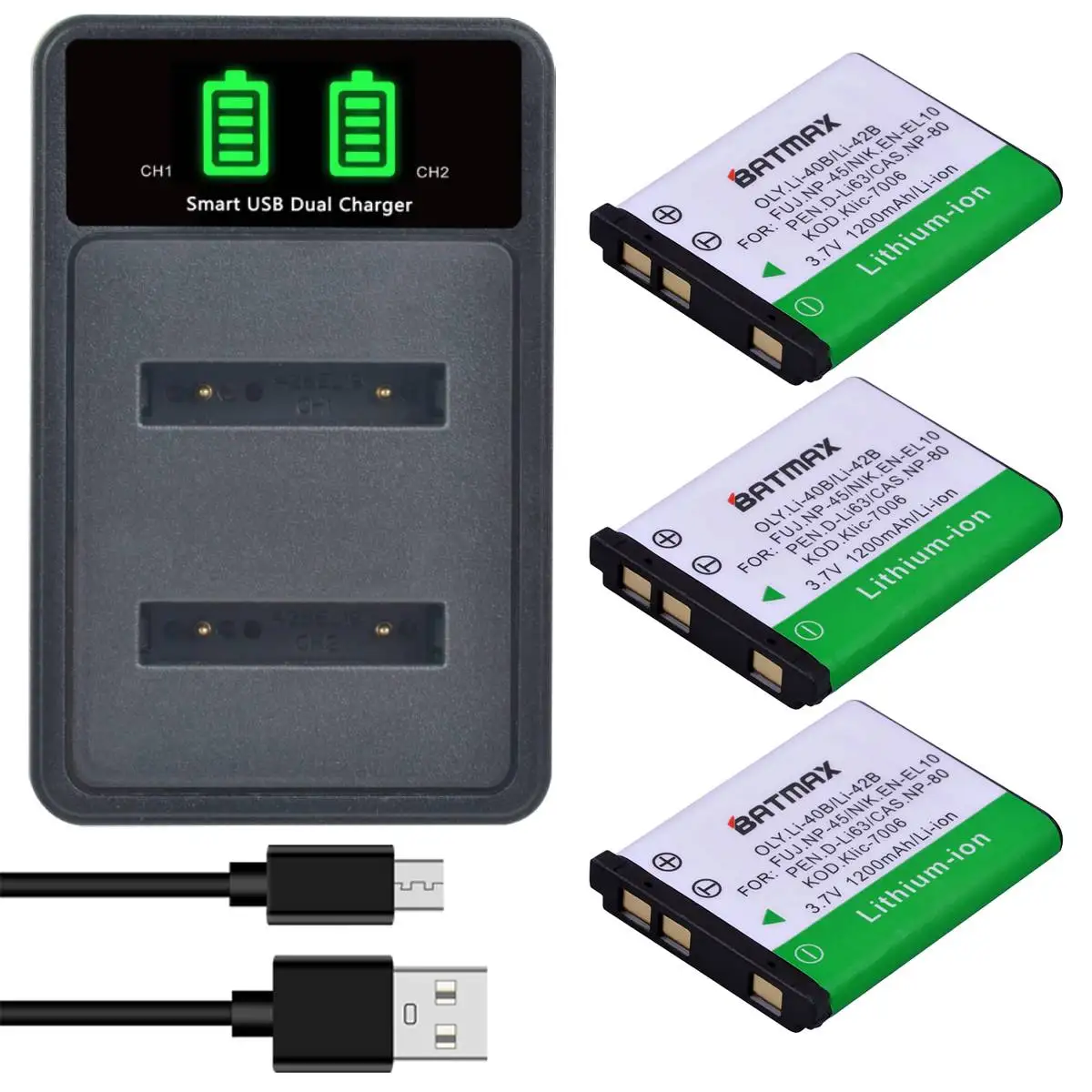Batmax Li-40B Bateria Li-42B Batteria + Led Usb Dual Charger Per Olympus Per Fujifilm Fuji Np-45 Np 45 Np45 Np 45A 45B 45S En-El10